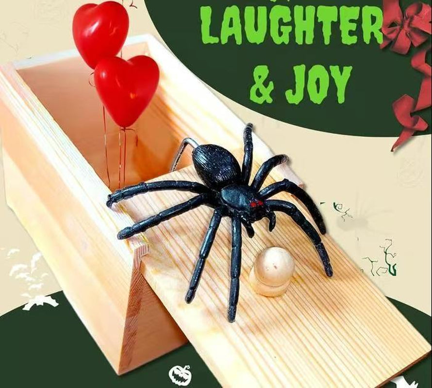 "Epic Wooden Spider Gag Box - Jump Scare Prank for Parties, Family, Office & Dorms!"