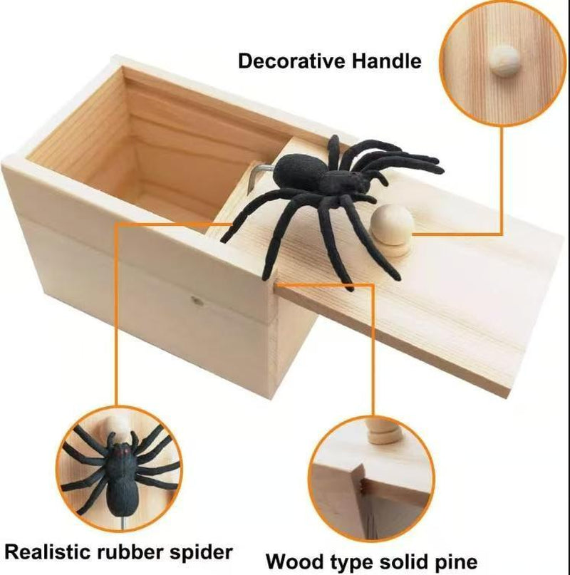 "Epic Wooden Spider Gag Box - Jump Scare Prank for Parties, Family, Office & Dorms!"